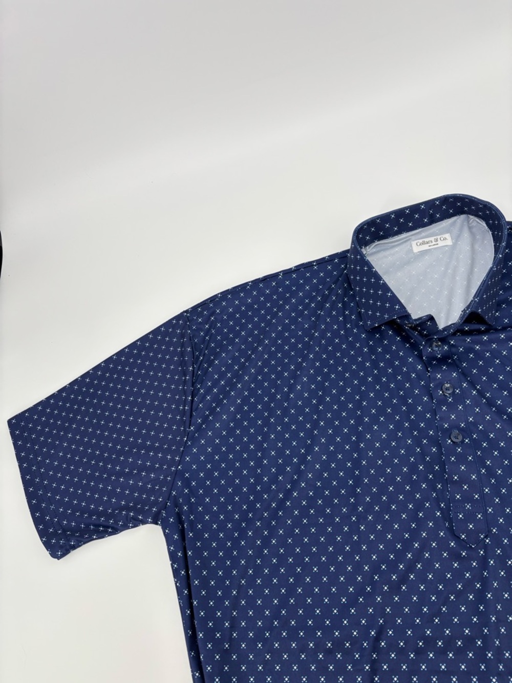Collars & Co. Dress Collar Polo Shirt Mens 3XL Blue White Pattern Performance 3X